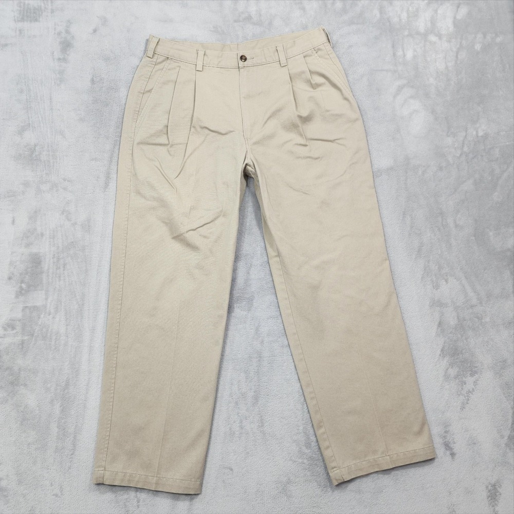 Vintage Haggar Pants Mens 32x28* Beige Generations Classic Pleated Chino Cotton